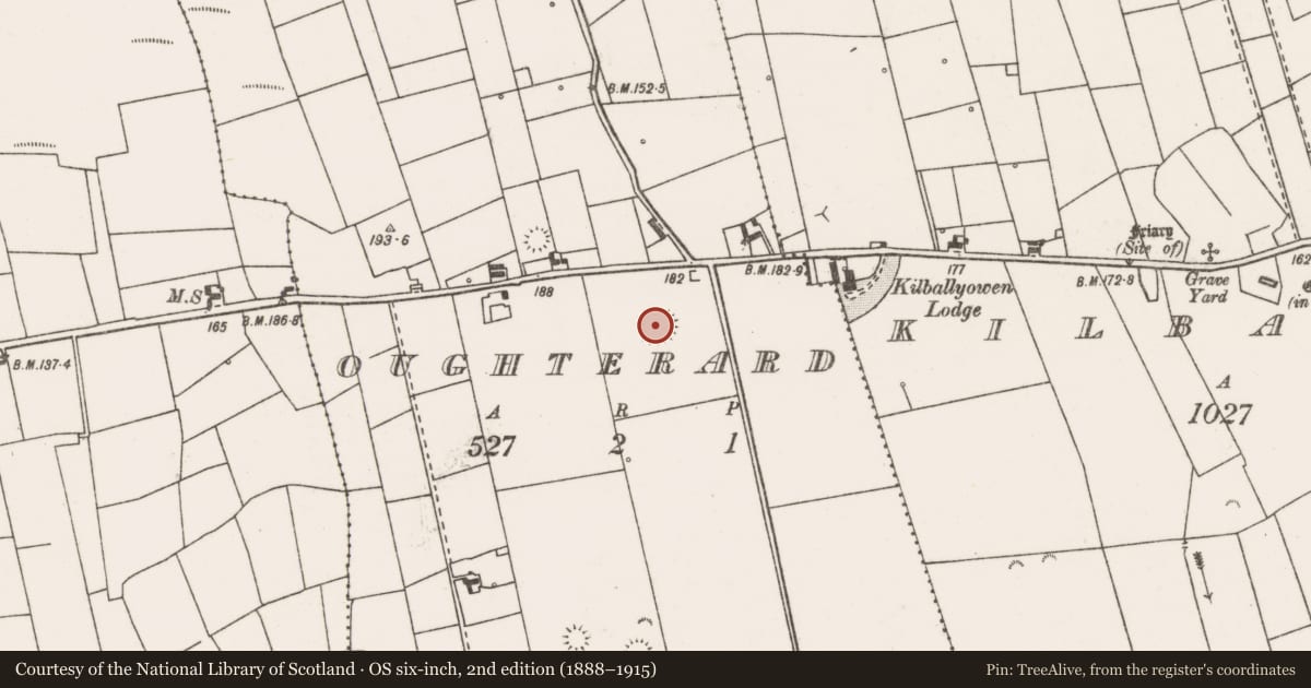 Ordnance Survey six-inch map, 2nd edition (1888–1915) covering the location of Ringfort - rath, Oughterard, County Clare, with a pin at the register's coordinates