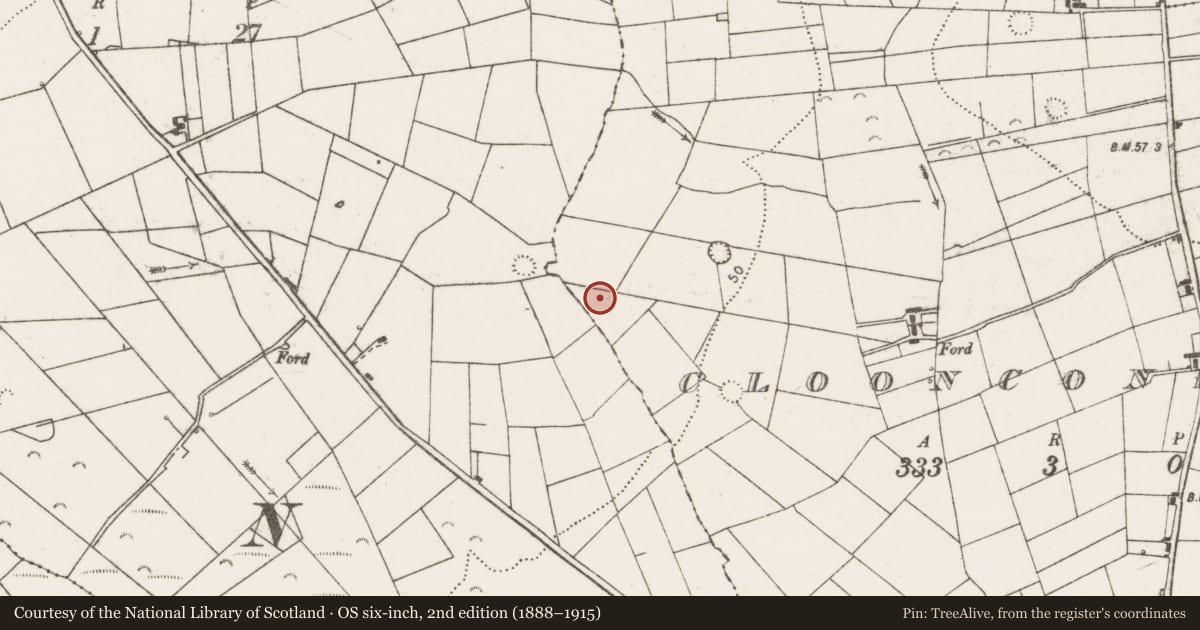 Ordnance Survey six-inch map, 2nd edition (1888–1915) covering the location of Ringfort - rath, Cloonconeen, County Clare, with a pin at the register's coordinates