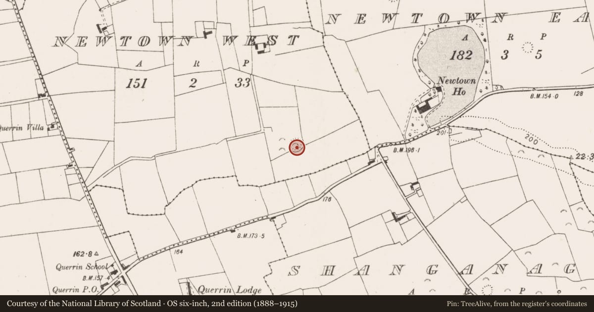 Ordnance Survey six-inch map, 2nd edition (1888–1915) covering the location of Ringfort - rath, Newtown West, County Clare, with a pin at the register's coordinates
