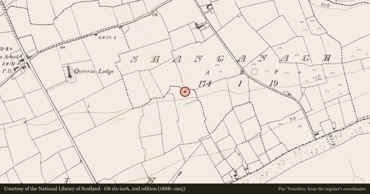 Ordnance Survey six-inch map, 2nd edition (1888–1915) covering the location of Ringfort - rath, Querrin, County Clare, with a pin at the register's coordinates