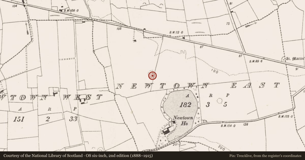 Ordnance Survey six-inch map, 2nd edition (1888–1915) covering the location of Ringfort - rath, Newtown East, County Clare, with a pin at the register's coordinates