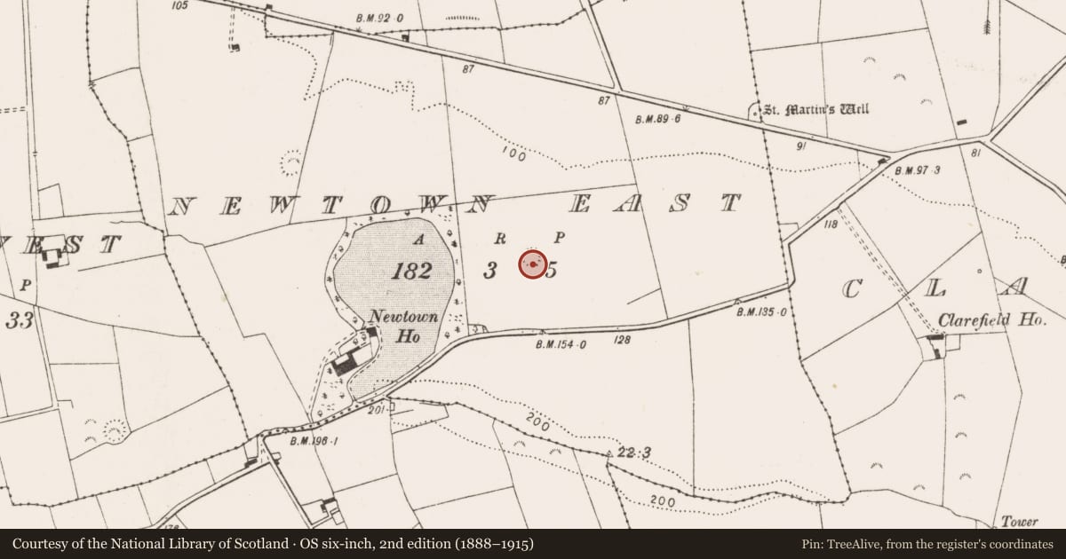 Ordnance Survey six-inch map, 2nd edition (1888–1915) covering the location of Ringfort - rath, Newtown East, County Clare, with a pin at the register's coordinates