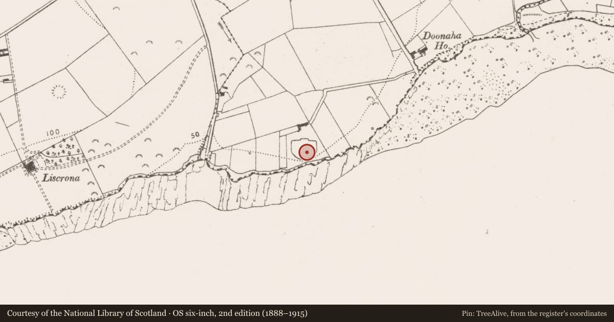 Ordnance Survey six-inch map, 2nd edition (1888–1915) covering the location of Battery, Doonaha West, County Clare, with a pin at the register's coordinates