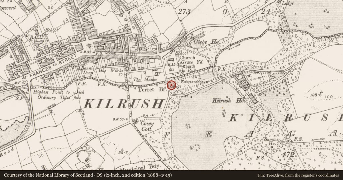 Ordnance Survey six-inch map, 2nd edition (1888–1915) covering the location of Ritual site - holy well, Feagarroge, County Clare, with a pin at the register's coordinates