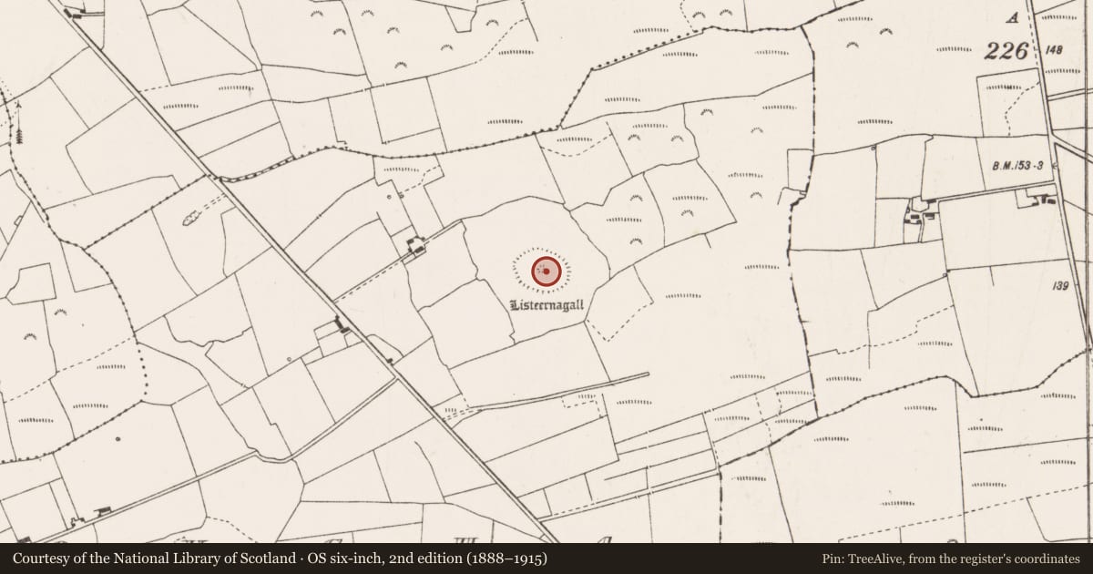 Ordnance Survey six-inch map, 2nd edition (1888–1915) covering the location of Concentric enclosure, Molougha, County Clare, with a pin at the register's coordinates