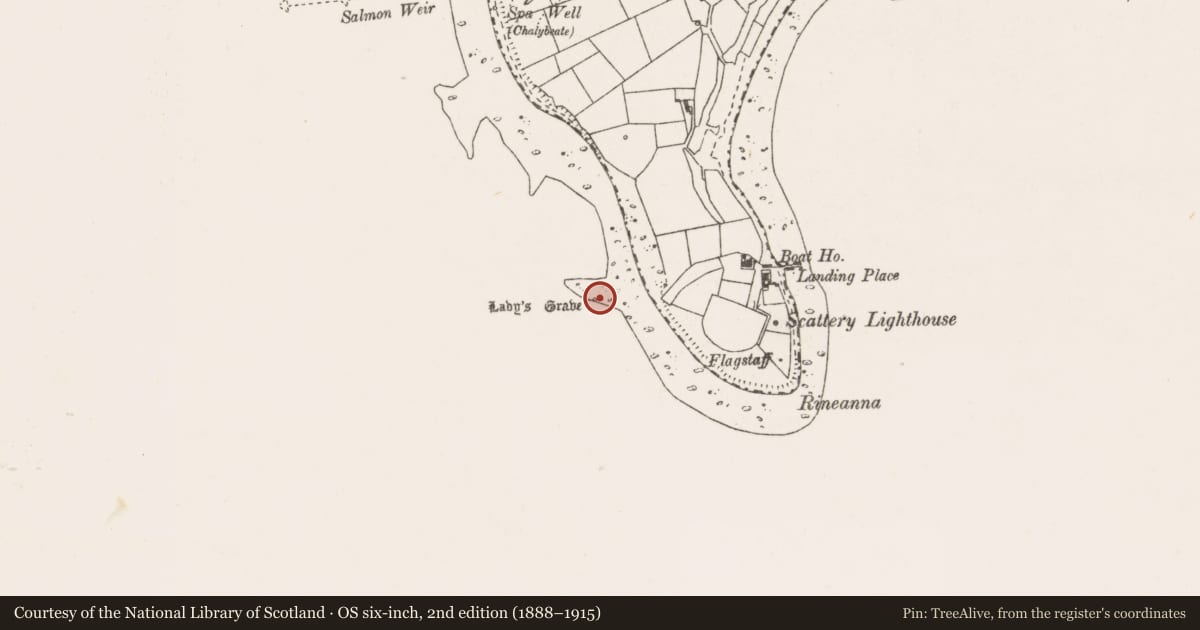Ordnance Survey six-inch map, 2nd edition (1888–1915) covering the location of Burial, Scattery Island, County Clare, with a pin at the register's coordinates
