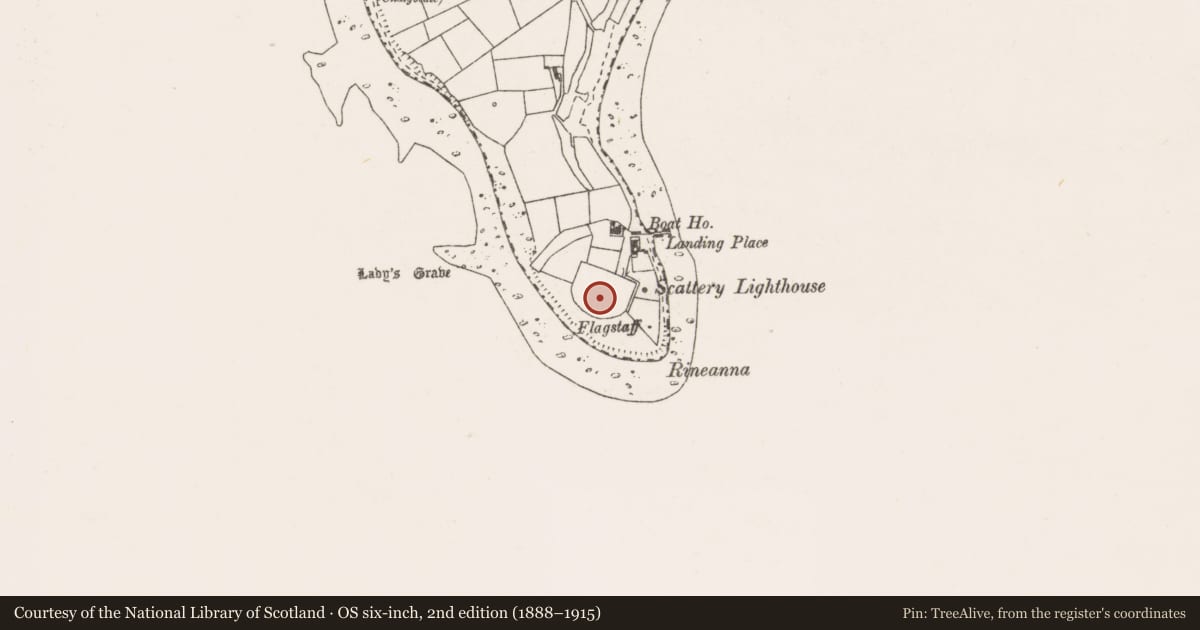 Ordnance Survey six-inch map, 2nd edition (1888–1915) covering the location of Battery, Scattery Island, County Clare, with a pin at the register's coordinates