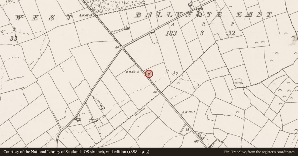 Ordnance Survey six-inch map, 2nd edition (1888–1915) covering the location of Ringfort - rath, Ballynote East, County Clare, with a pin at the register's coordinates