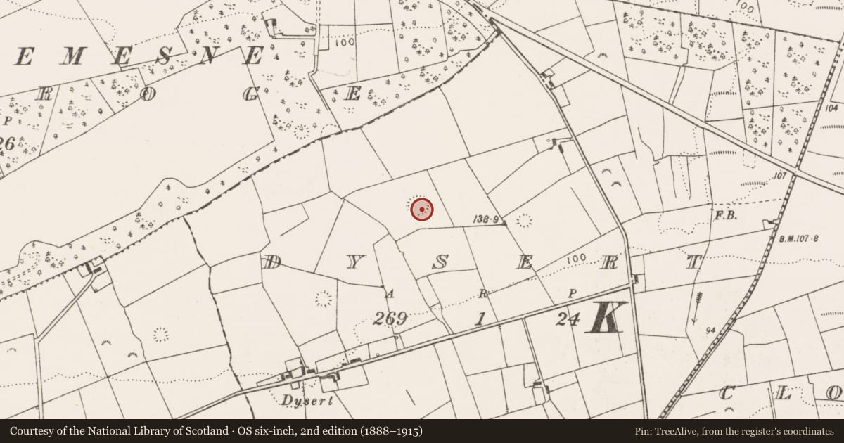 Ordnance Survey six-inch map, 2nd edition (1888–1915) covering the location of Earthwork, Dysert, County Clare, with a pin at the register's coordinates