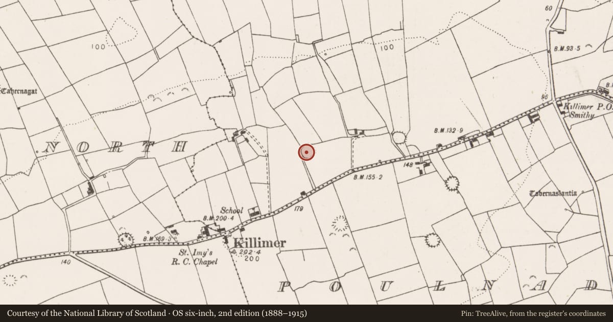 Ordnance Survey six-inch map, 2nd edition (1888–1915) covering the location of Ringfort - rath, Doonnagurroge, County Clare, with a pin at the register's coordinates