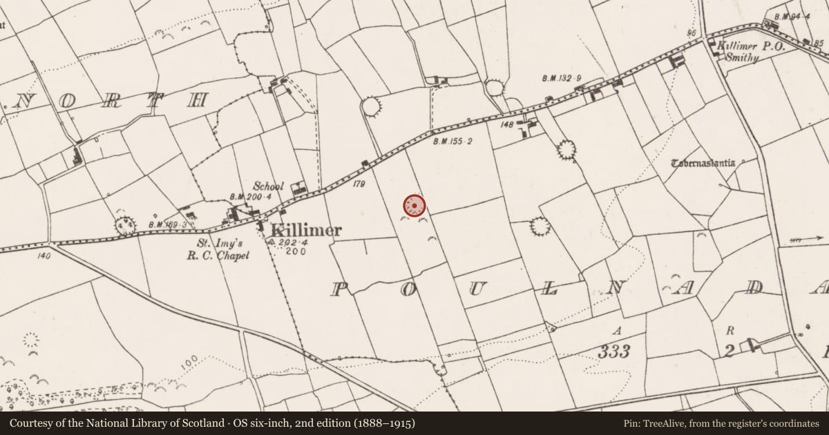 Ordnance Survey six-inch map, 2nd edition (1888–1915) covering the location of Ringfort - rath, Poulnadarree, County Clare, with a pin at the register's coordinates
