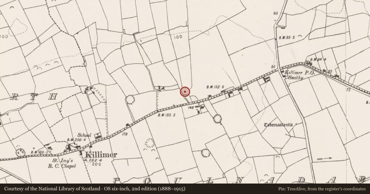 Ordnance Survey six-inch map, 2nd edition (1888–1915) covering the location of Enclosure, Doonnagurroge, County Clare, with a pin at the register's coordinates