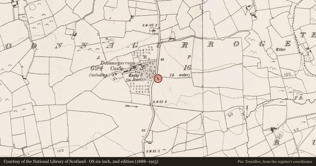 Ordnance Survey six-inch map, 2nd edition (1888–1915) covering the location of Ringfort - rath, Doonnagurroge, County Clare, with a pin at the register's coordinates