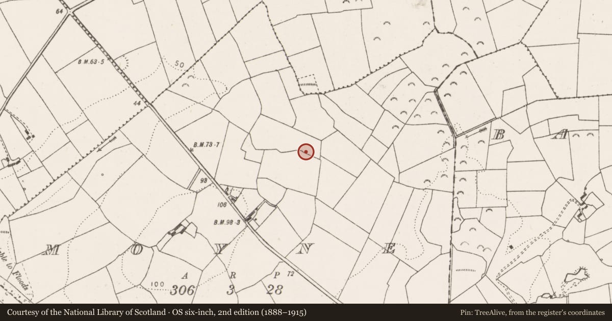 Ordnance Survey six-inch map, 2nd edition (1888–1915) covering the location of Fulacht fia, Moyne, County Clare, with a pin at the register's coordinates
