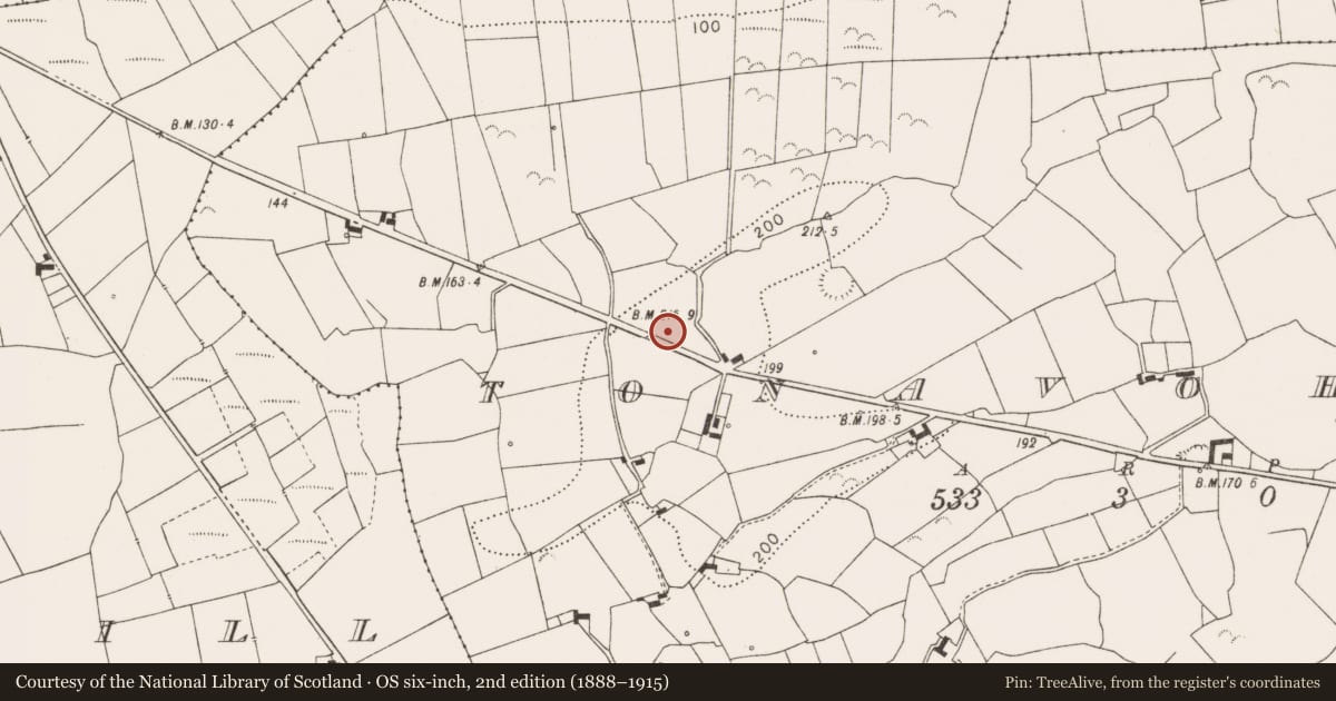 Ordnance Survey six-inch map, 2nd edition (1888–1915) covering the location of Ringfort - rath, Tonavoher, County Clare, with a pin at the register's coordinates