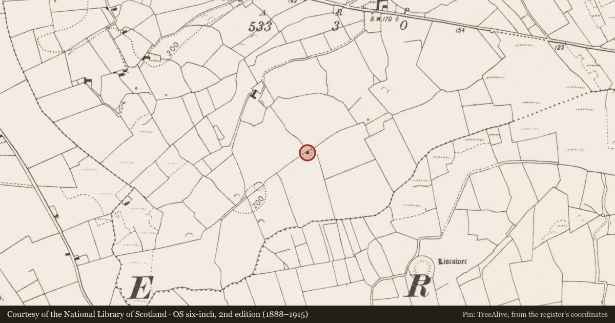 Ordnance Survey six-inch map, 2nd edition (1888–1915) covering the location of Ringfort - rath, Tonavoher, County Clare, with a pin at the register's coordinates