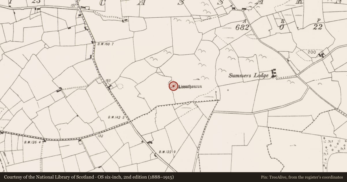 Ordnance Survey six-inch map, 2nd edition (1888–1915) covering the location of Ringfort - rath, Cassarnagh, County Clare, with a pin at the register's coordinates