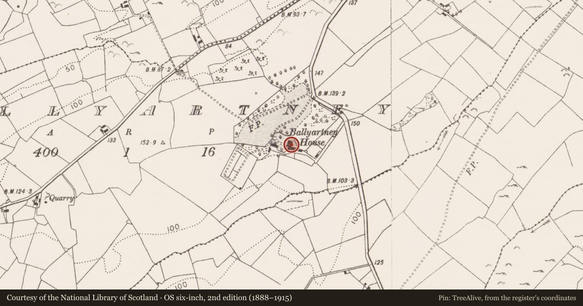 Ordnance Survey six-inch map, 2nd edition (1888–1915) covering the location of House - 16th/17th century, Ballyartney, County Clare, with a pin at the register's coordinates
