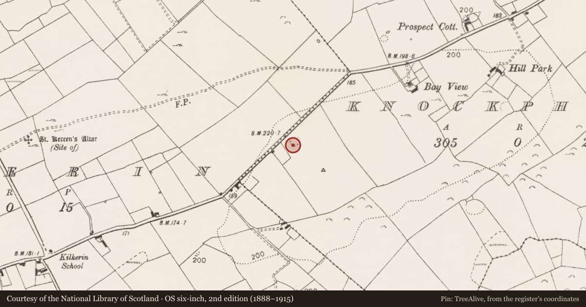Ordnance Survey six-inch map, 2nd edition (1888–1915) covering the location of Ringfort - rath, Knockphutteen, County Clare, with a pin at the register's coordinates