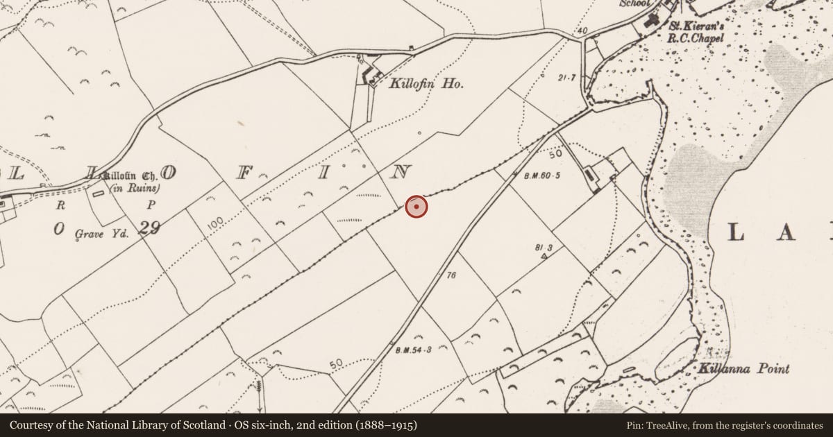 Ordnance Survey six-inch map, 2nd edition (1888–1915) covering the location of Earthwork, Mountshannon East, County Clare, with a pin at the register's coordinates