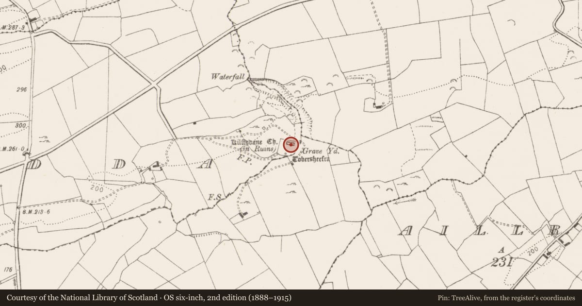 Ordnance Survey six-inch map, 2nd edition (1888–1915) covering the location of Church, Moyfadda, County Clare, with a pin at the register's coordinates