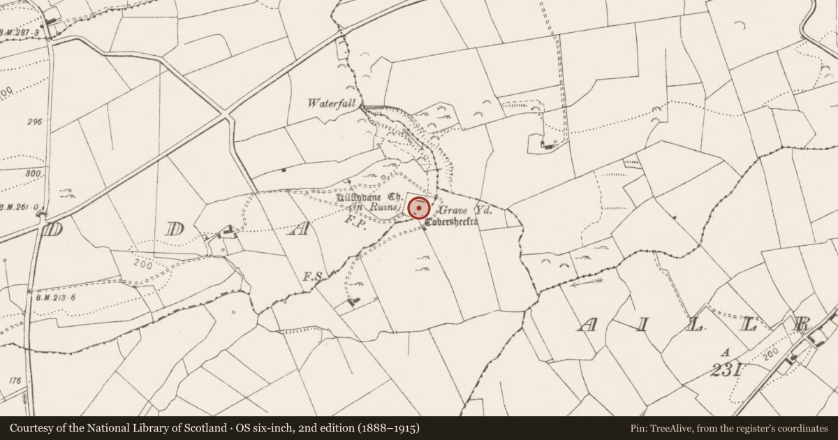 Ordnance Survey six-inch map, 2nd edition (1888–1915) covering the location of Graveyard, Moyfadda, County Clare, with a pin at the register's coordinates