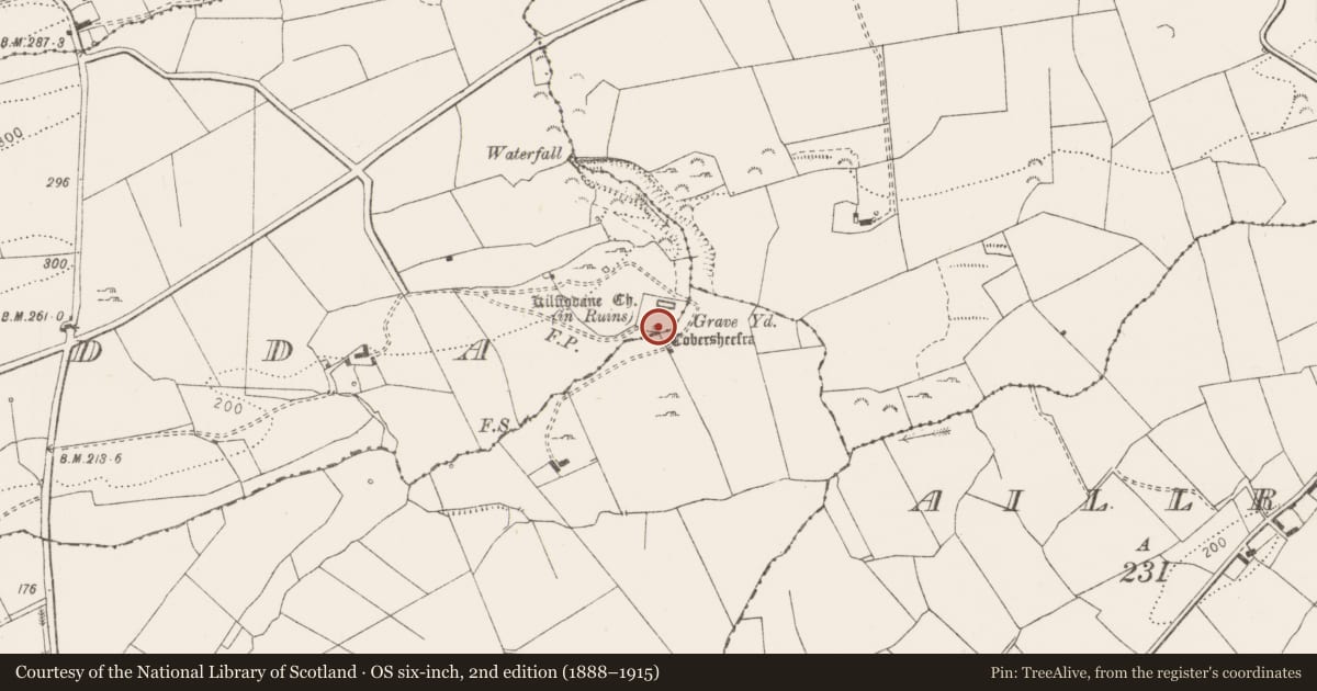 Ordnance Survey six-inch map, 2nd edition (1888–1915) covering the location of Ritual site - holy well, Moyfadda, County Clare, with a pin at the register's coordinates