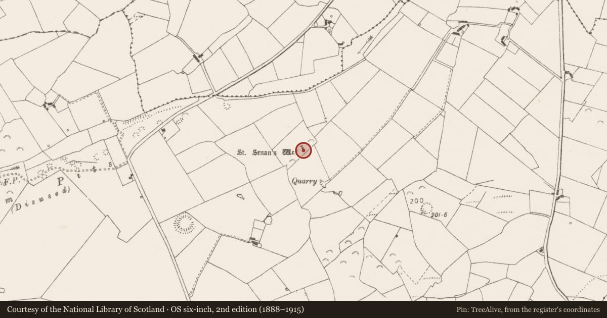 Ordnance Survey six-inch map, 2nd edition (1888–1915) covering the location of Ritual site - holy well, Erribul, County Clare, with a pin at the register's coordinates