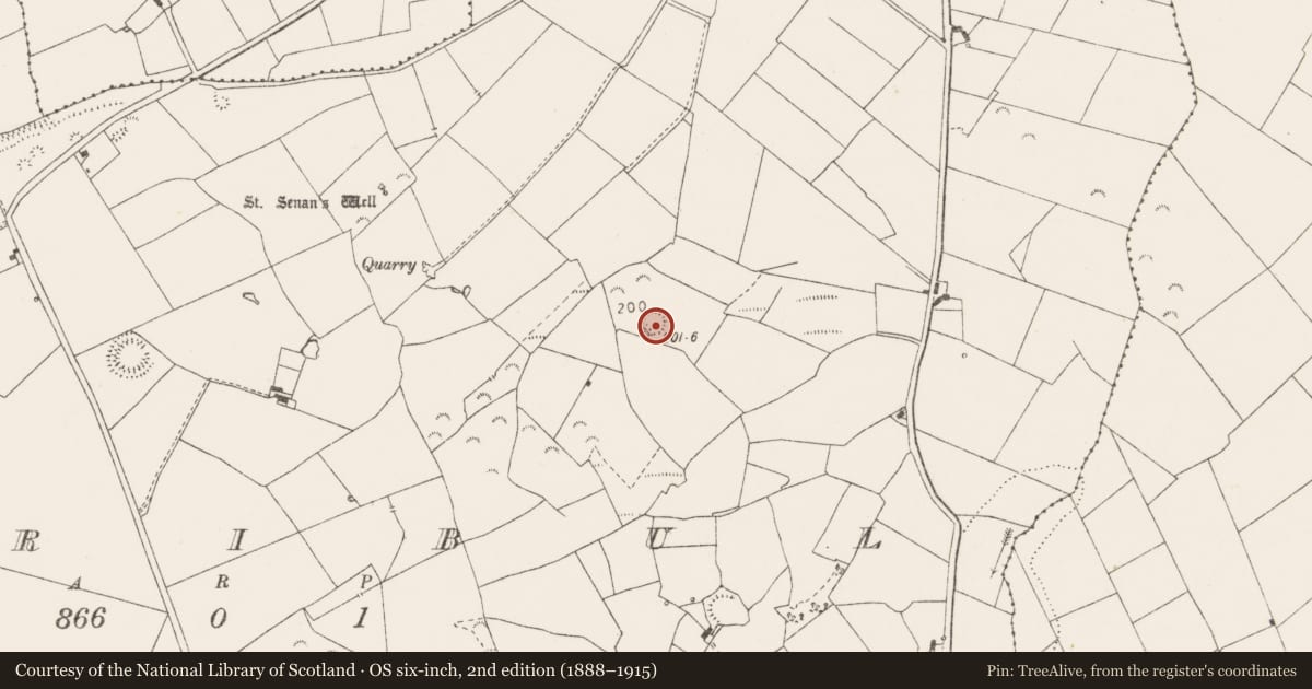 Ordnance Survey six-inch map, 2nd edition (1888–1915) covering the location of Enclosure, Erribul, County Clare, with a pin at the register's coordinates