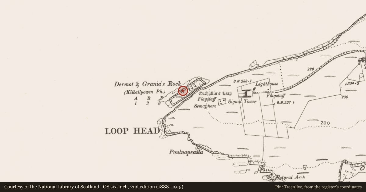 Ordnance Survey six-inch map, 2nd edition (1888–1915) covering the location of Fortification, Kilbaha South, County Clare, with a pin at the register's coordinates