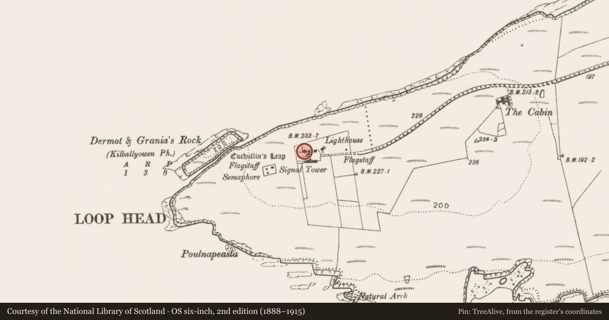 Ordnance Survey six-inch map, 2nd edition (1888–1915) covering the location of Lighthouse, Kilbaha South, County Clare, with a pin at the register's coordinates