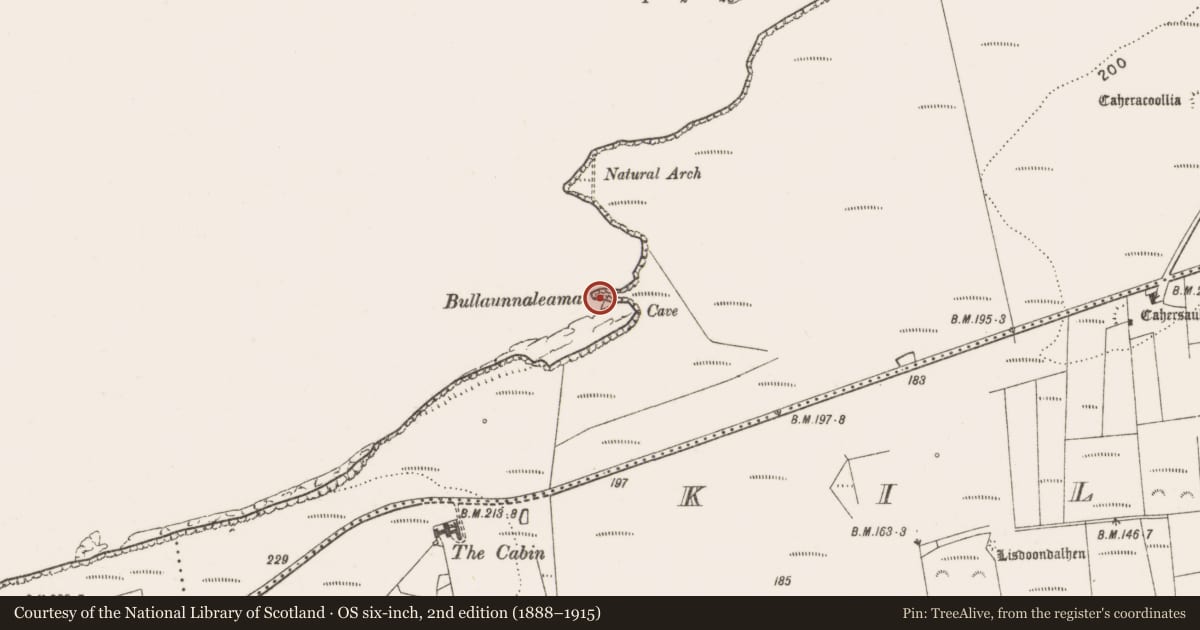 Ordnance Survey six-inch map, 2nd edition (1888–1915) covering the location of Promontory fort - coastal, Kilbaha North, County Clare, with a pin at the register's coordinates
