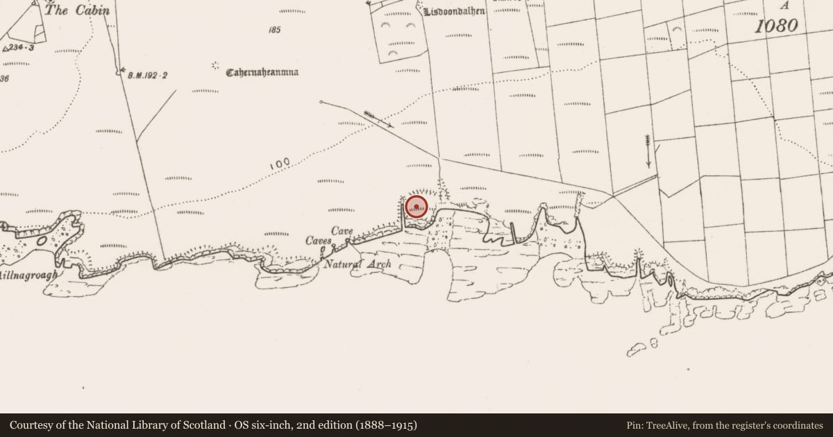 Ordnance Survey six-inch map, 2nd edition (1888–1915) covering the location of Promontory fort - coastal, Kilbaha South, County Clare, with a pin at the register's coordinates