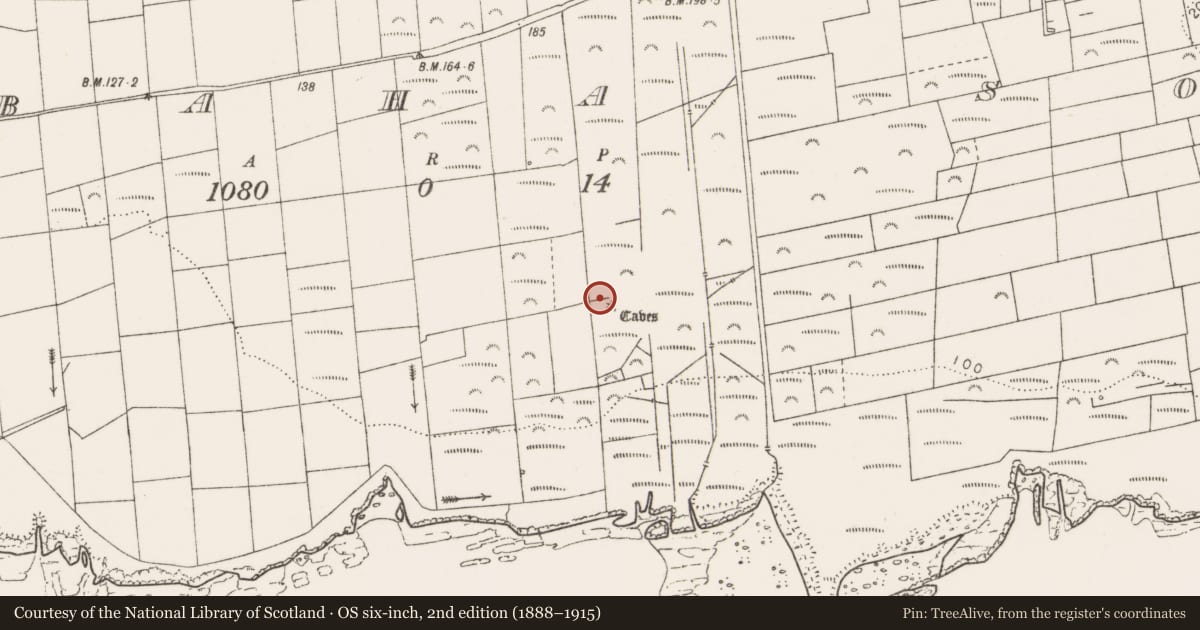 Ordnance Survey six-inch map, 2nd edition (1888–1915) covering the location of Hut site, Kilbaha South, County Clare, with a pin at the register's coordinates