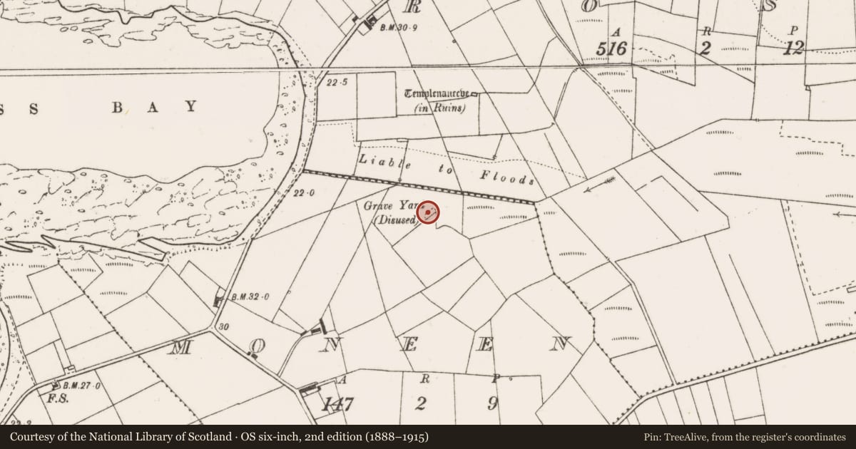Ordnance Survey six-inch map, 2nd edition (1888–1915) covering the location of Burial ground, Moneen, County Clare, with a pin at the register's coordinates