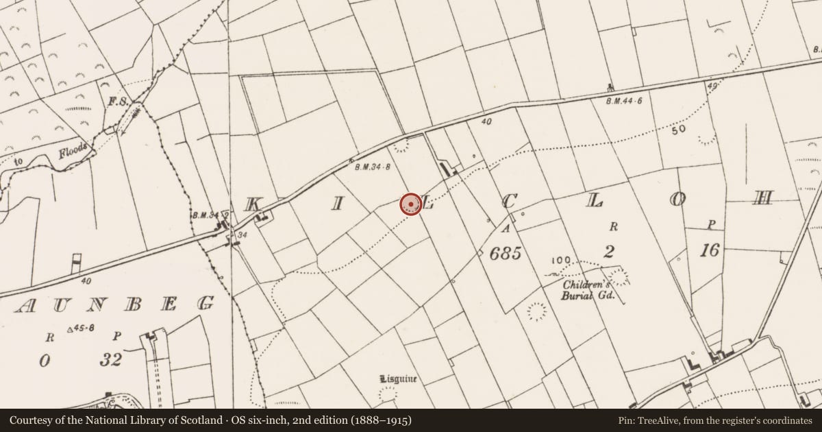 Ordnance Survey six-inch map, 2nd edition (1888–1915) covering the location of Ringfort - rath, Kilcloher, County Clare, with a pin at the register's coordinates