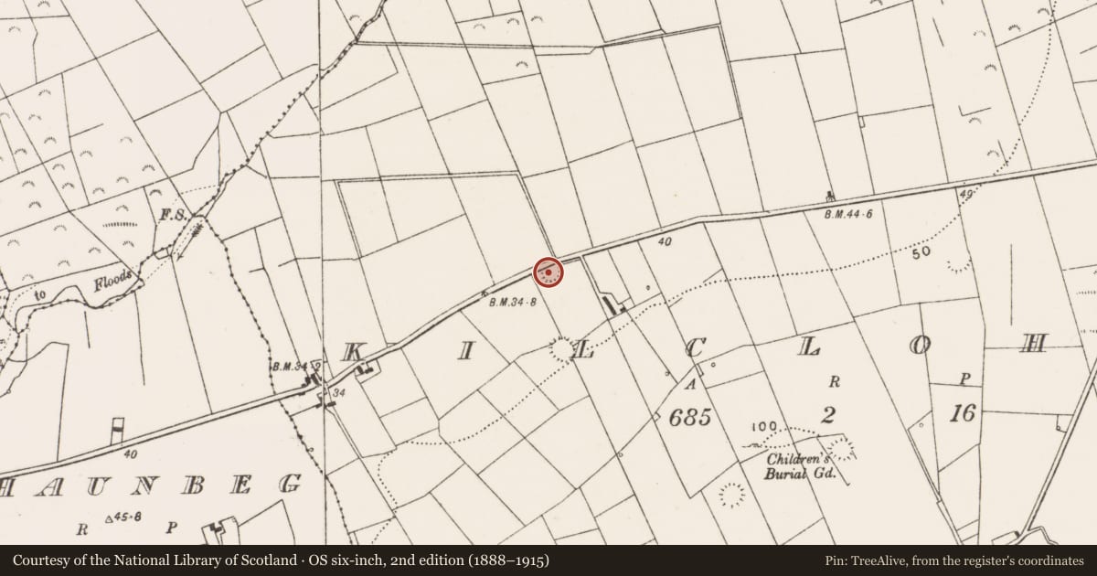Ordnance Survey six-inch map, 2nd edition (1888–1915) covering the location of Ringfort - rath, Kilcloher, County Clare, with a pin at the register's coordinates