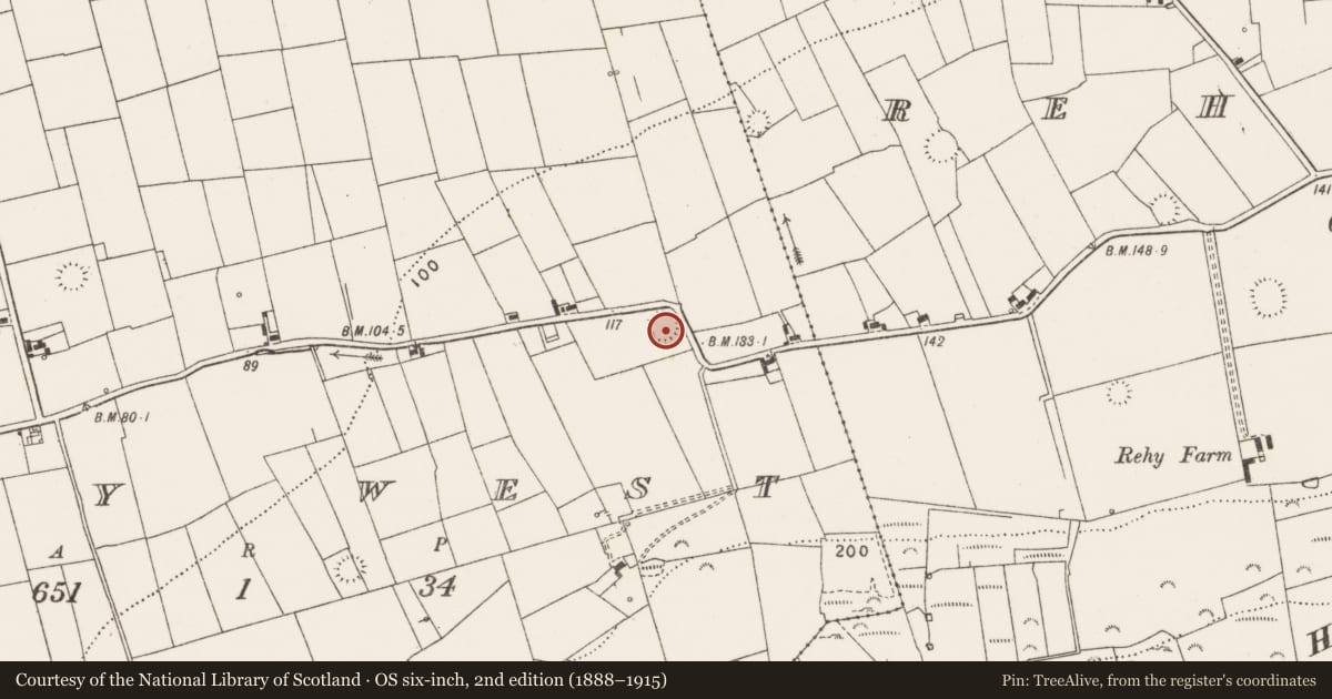 Ordnance Survey six-inch map, 2nd edition (1888–1915) covering the location of Ringfort - rath, Rehy West, County Clare, with a pin at the register's coordinates