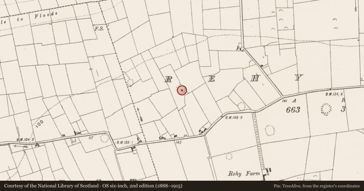 Ordnance Survey six-inch map, 2nd edition (1888–1915) covering the location of Ringfort - rath, Rehy East, County Clare, with a pin at the register's coordinates