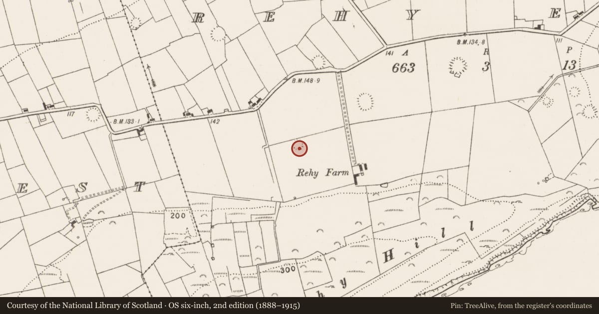 Ordnance Survey six-inch map, 2nd edition (1888–1915) covering the location of Ringfort - rath, Rehy East, County Clare, with a pin at the register's coordinates