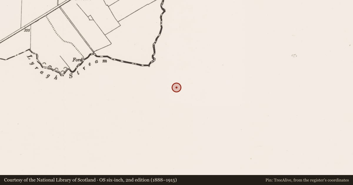 Ordnance Survey six-inch map, 2nd edition (1888–1915) covering the location of Moated site, Kilmore, County Cork, with a pin at the register's coordinates