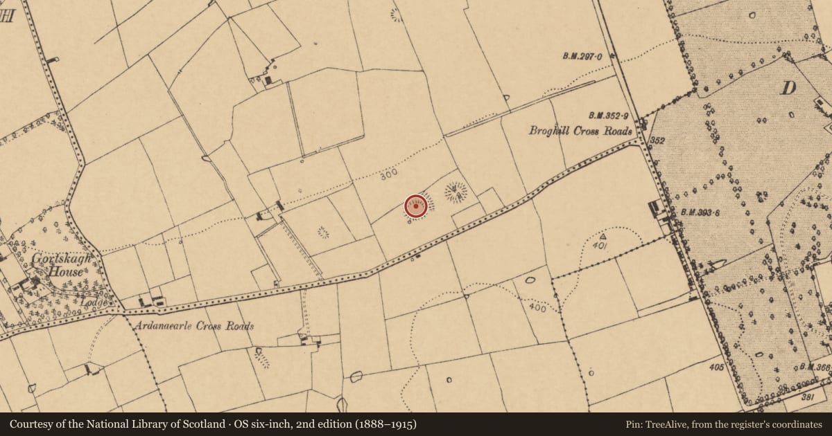 Ordnance Survey six-inch map, 2nd edition (1888–1915) covering the location of Earthwork, Broghill North, County Cork, with a pin at the register's coordinates