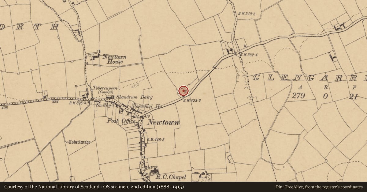 Ordnance Survey six-inch map, 2nd edition (1888–1915) covering the location of Ringfort - rath, Ballynakilla East, County Cork, with a pin at the register's coordinates