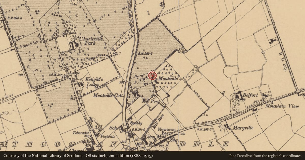 Ordnance Survey six-inch map, 2nd edition (1888–1915) covering the location of Country house, Rathgoggan Middle, County Cork, with a pin at the register's coordinates