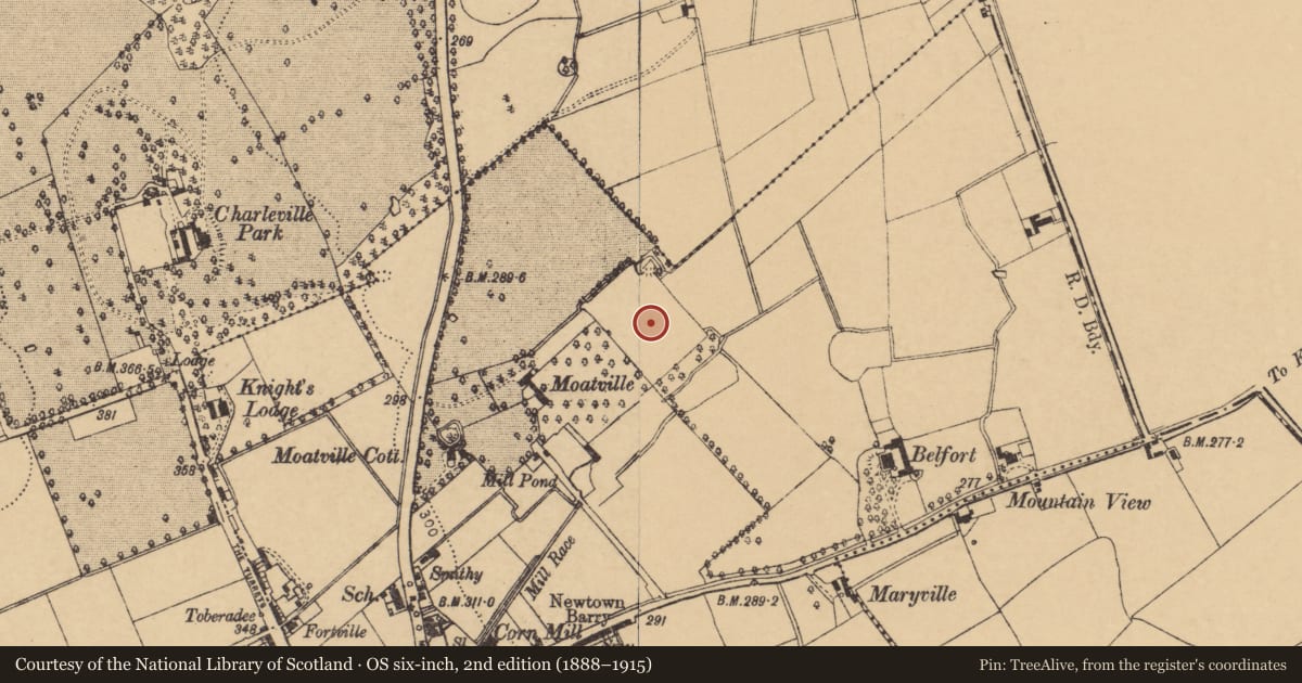 Ordnance Survey six-inch map, 2nd edition (1888–1915) covering the location of Fish-pond, Rathgoggan Middle, County Cork, with a pin at the register's coordinates