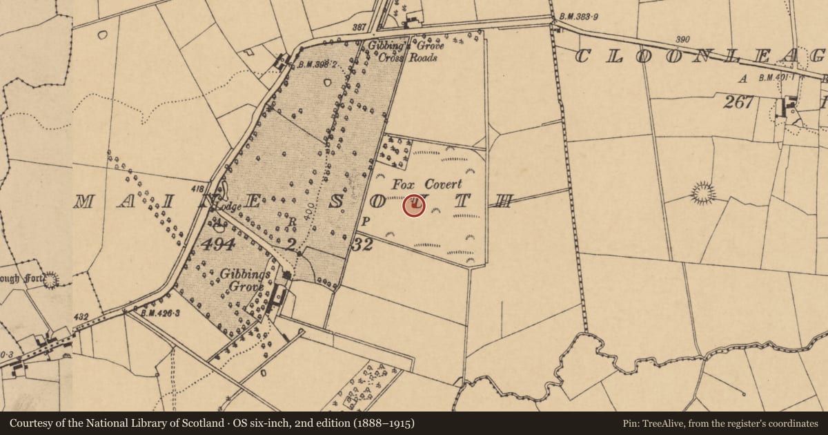 Ordnance Survey six-inch map, 2nd edition (1888–1915) covering the location of Enclosure, Maine South, County Cork, with a pin at the register's coordinates