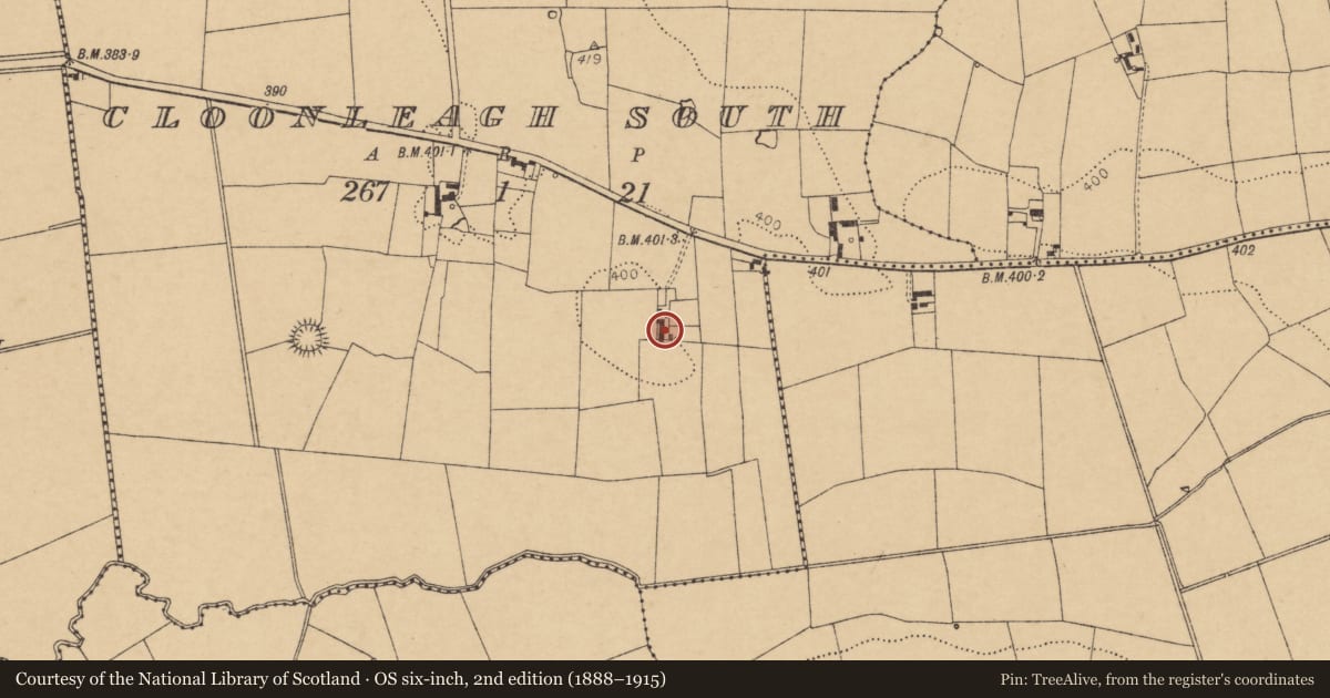 Ordnance Survey six-inch map, 2nd edition (1888–1915) covering the location of House - vernacular house, Cloonleagh South, County Cork, with a pin at the register's coordinates