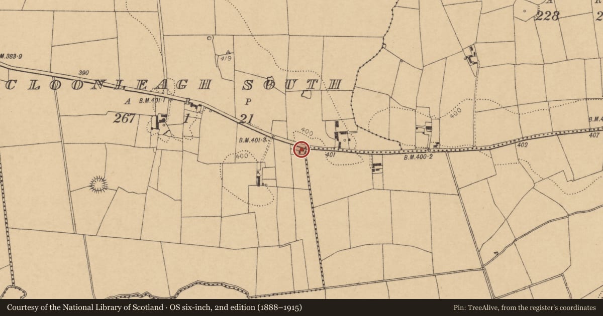 Ordnance Survey six-inch map, 2nd edition (1888–1915) covering the location of House - vernacular house, Cloonleagh South, County Cork, with a pin at the register's coordinates