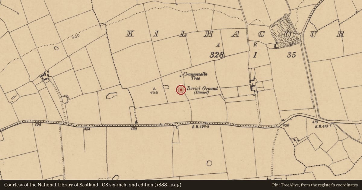 Ordnance Survey six-inch map, 2nd edition (1888–1915) covering the location of Church, Kilmagoura, County Cork, with a pin at the register's coordinates