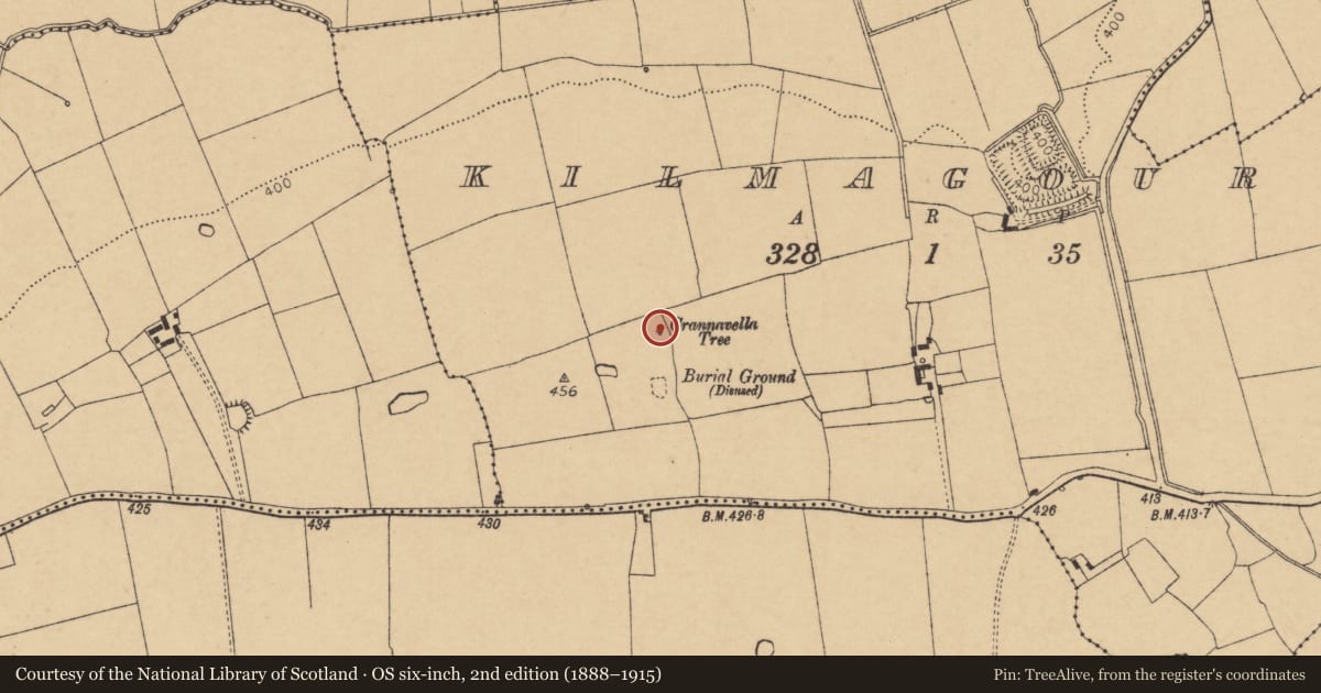 Ordnance Survey six-inch map, 2nd edition (1888–1915) covering the location of Ritual site - holy well, Kilmagoura, County Cork, with a pin at the register's coordinates